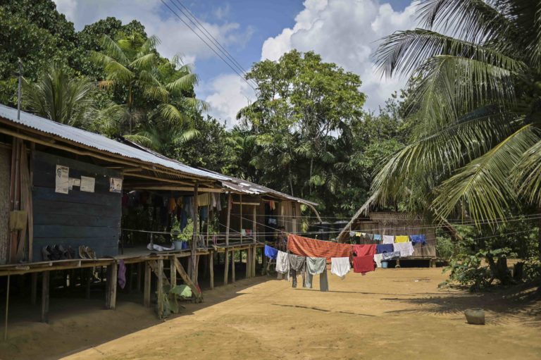 The indigenous people of Timbó live in raised wooden houses to protect themselves from snakes and wild animals. Image by Luis Ángel. Colombia, undated. The indigenous people of Timbó live in raised wooden houses to protect themselves from snakes and wild animals. Image by Luis Ángel. Colombia, undated.