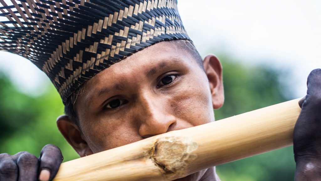The sound of the bamboo flute signals a ritual. Image by Matheus Manfredini. Brazil, 2019. The sound of the bamboo flute signals a ritual. Image by Matheus Manfredini. Brazil, 2019.