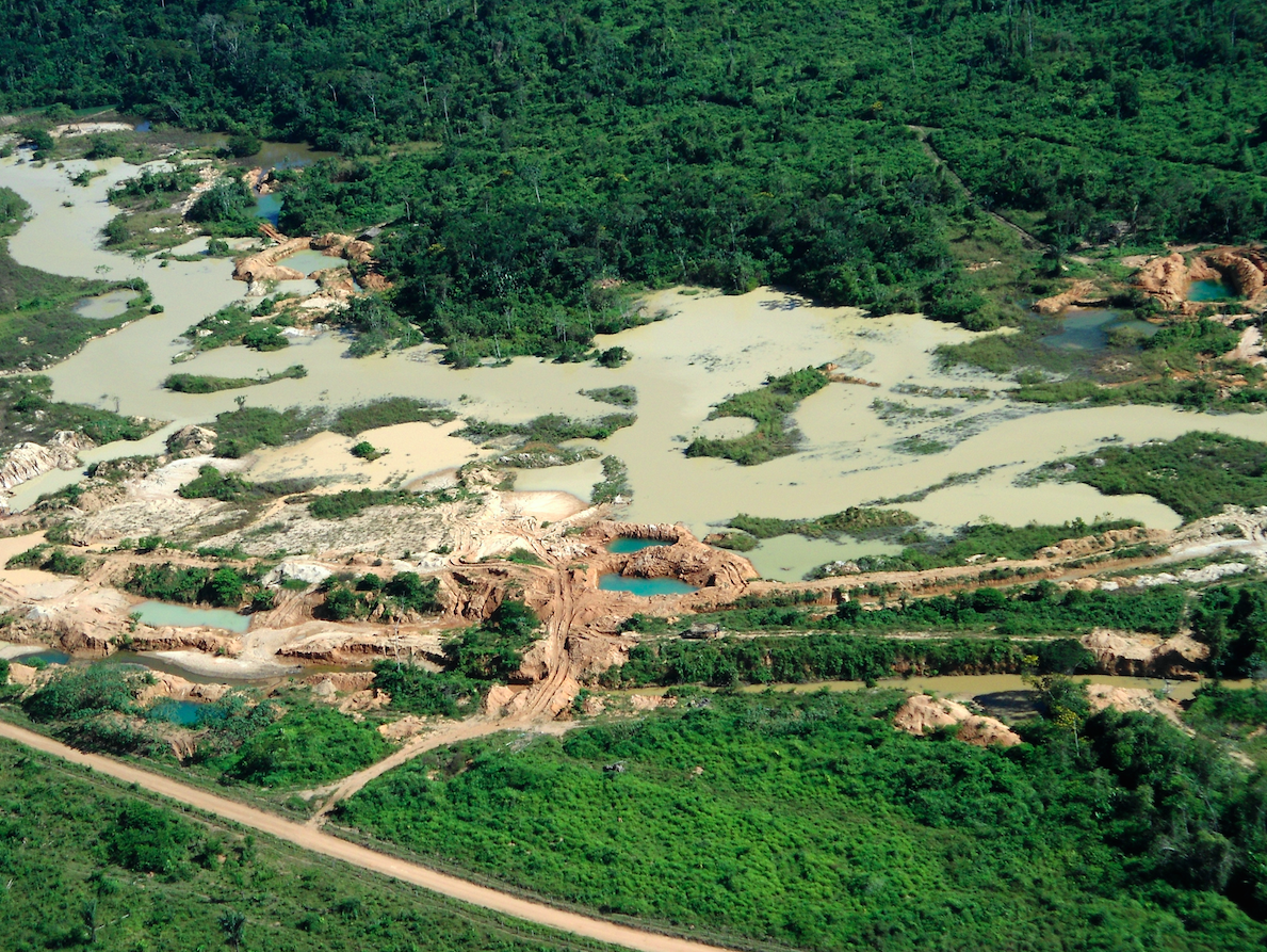 Aerial view of gold mining area in Amazon forest region in Pará. Image by Tarcisio Schnaider/Shutterstock. Brazil. Aerial view of gold mining area in Amazon forest region in Pará. Image by Tarcisio Schnaider/Shutterstock. Brazil, date unknown.