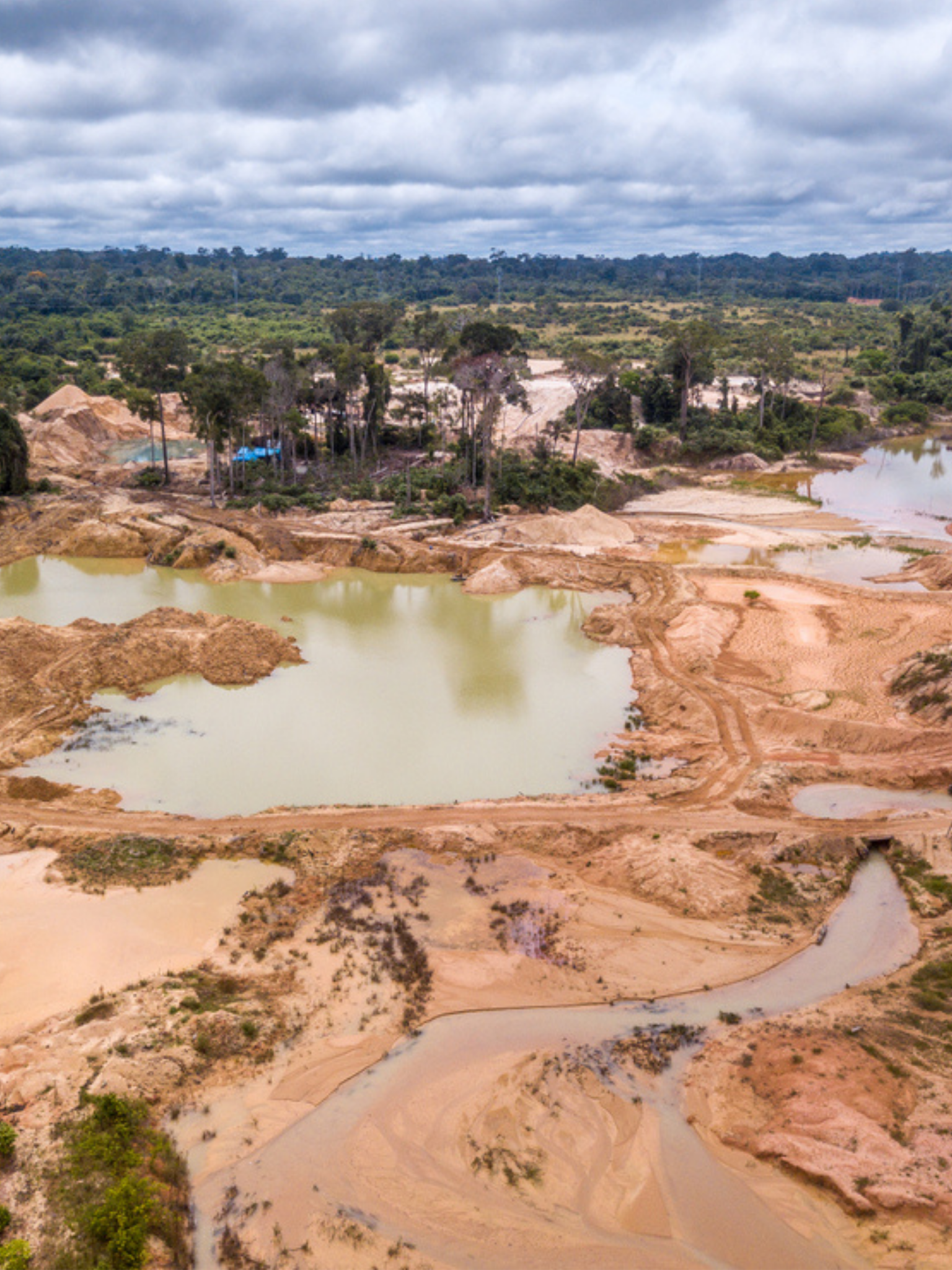 An aerial overview of a deforested area contaminated with mercury in Brazil.