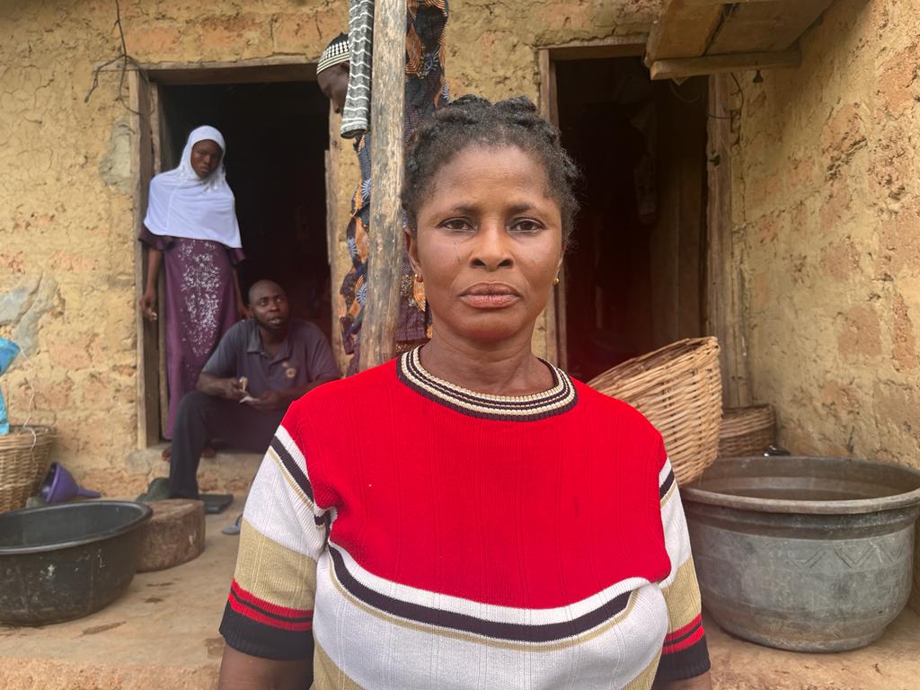 A woman in red t-shirt.