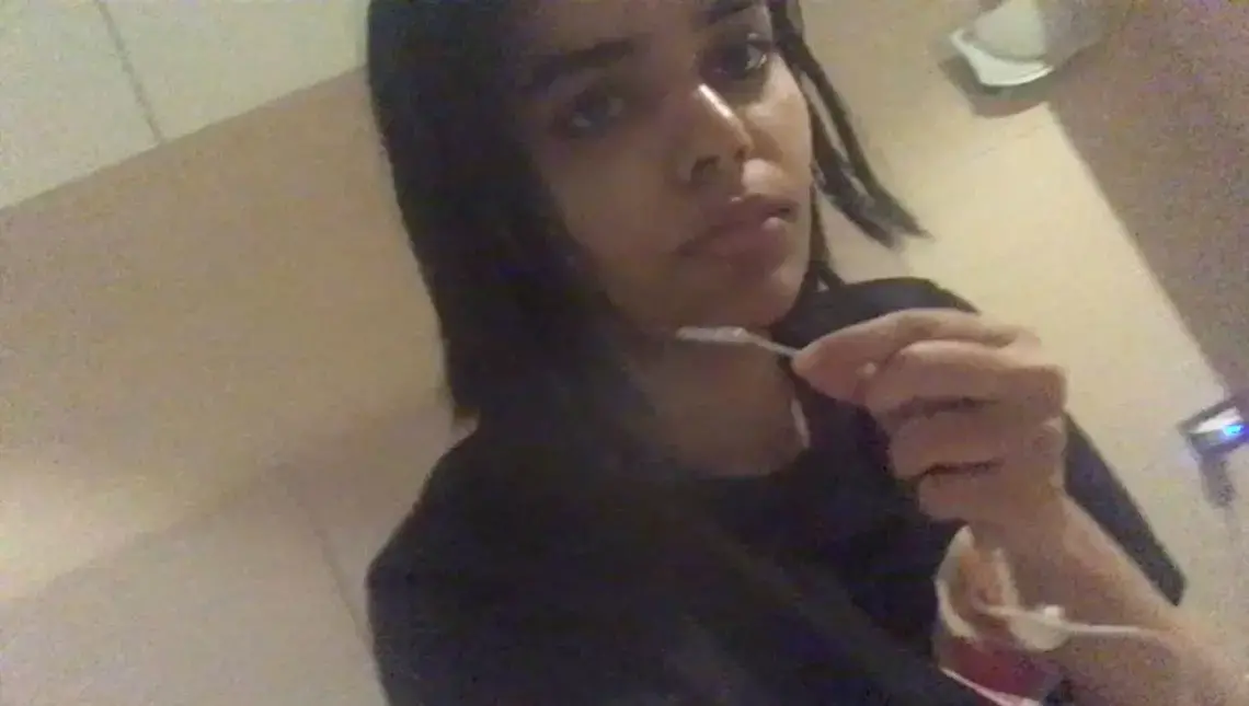 Rahaf Mohammed Alqunun speaks from Bangkok on Jan. 6 in this still image taken from a video obtained from social media. Image captured from social media / Reuters. Thailand, 2018. 