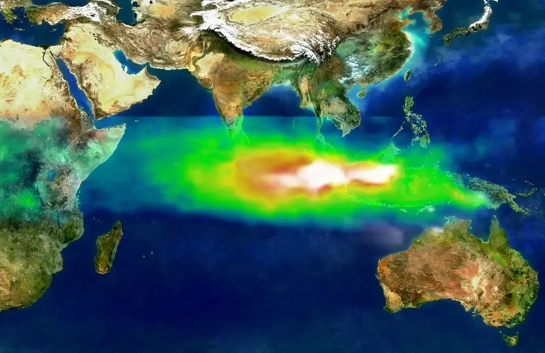 Smog and smoke over Borneo and Indonesia, 1997. Image courtesy of NASA.