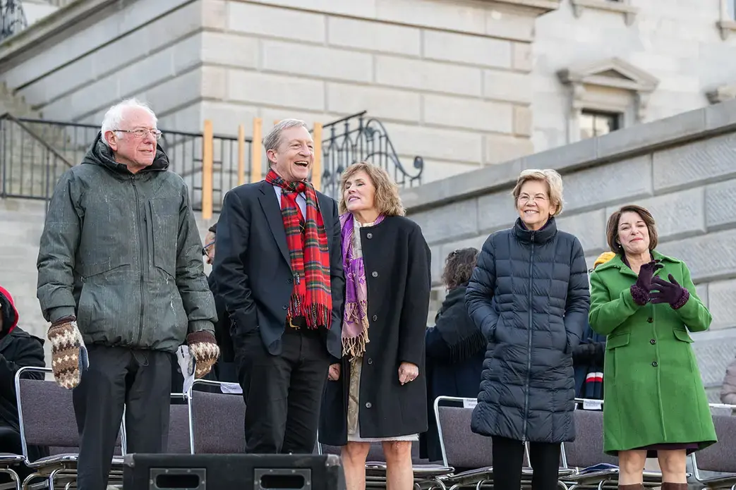 Bernie Sanders (D), Tom Steyer (D), Kat Taylor, Elizabeth Warren (D) and Amy Klobuchar (D) attend King Day At The Dome in Columbia S.C. on MLK Day. Image by Crush Rush / Shutterstock. United States, 2020.