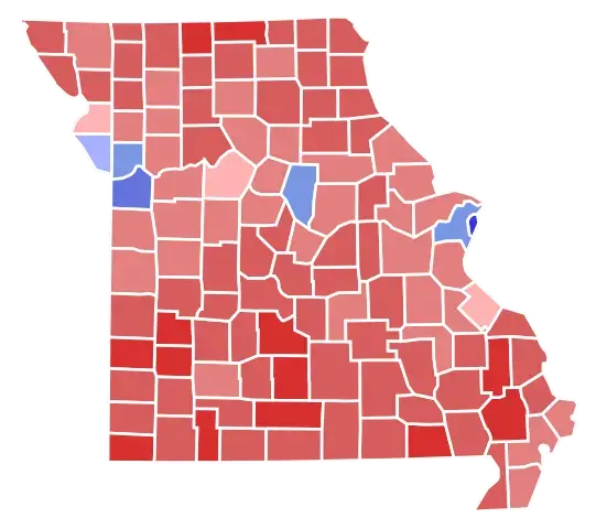 Missouri Senate Election Results by County, 2016. Image courtesy of Wikimedia Commons. United States, 2016.