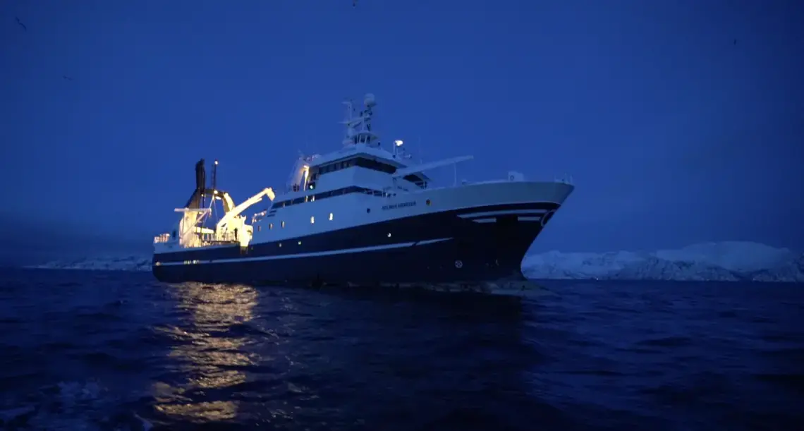 The Helmer Hanssen explored the Polar Night in January 2018. Screenshot from Vox.