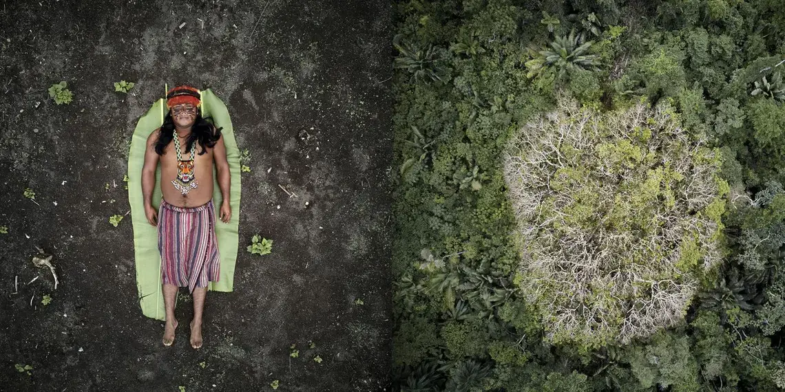 José juxtaposed with the Achuar rainforest in Ecuador. Image by Pablo Albarenga. Ecuador, 2019. José juxtaposed with the Achuar rainforest in Ecuador. Image by Pablo Albarenga. Ecuador, 2019.