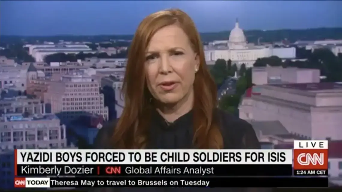 Kimberly Dozier speaks to CNN about her reporting on Yazidi children forced to fight for ISIS. Image by CNN. United States, 2019.