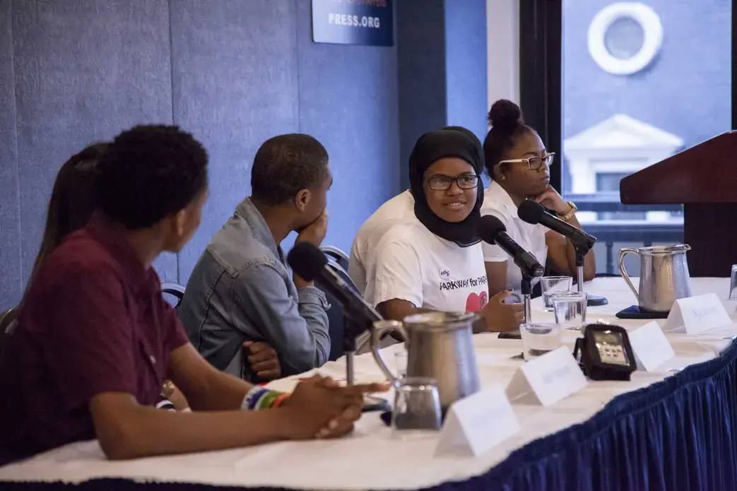 Nyla Brooks speaks on the "Youth Activists and the Media: Reporting on Gun Violence" panel. Image by Jin Ding. Washington, DC, 2018.