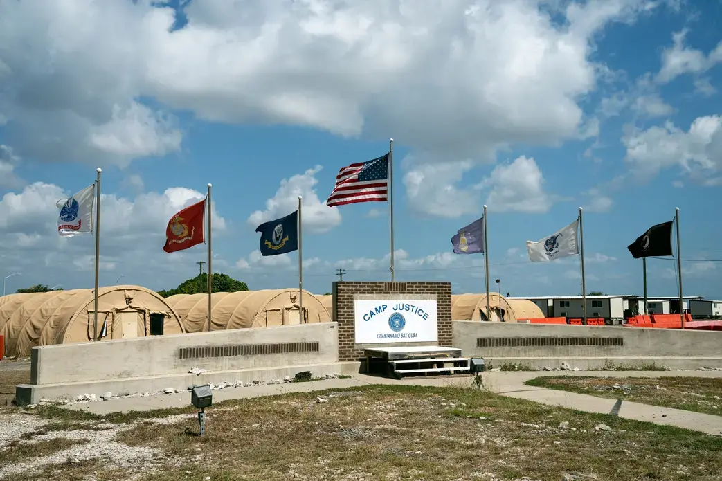 Camp Justice at Guantánamo Bay, Cuba. All participants in the trial would be confined to an array of accommodations on the base. Image by Doug Mills/The New York Times. United States, undated.