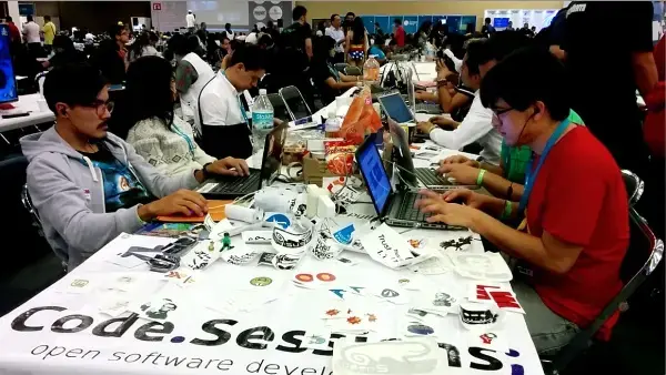 On July 24, 2015 students in Guadalajara program during a week-long event called CampusParty aimed at improving technology expertise. Image by Kara Andrade. Mexico, 2015.