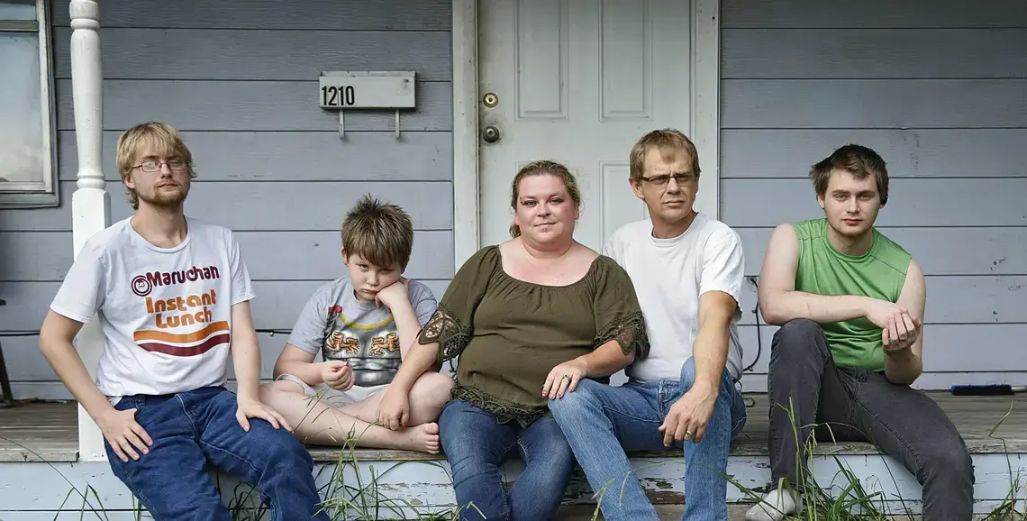 The Myers family is receiving money for rent from the Landlord Tenant Relief Fund in Tulsa after getting an eviction notice. The fund paid their landlord four months’ rent after city officials and nonprofits collaborated to collect public and private money to keep vulnerable renters like the Myerses from being evicted during the pandemic. Five of the six family members — from left, Duncan, 21, Riley, 9, parents Beth and Jack, and Dylan, 20 — gathered on the front porch of their Tulsa rental home recently…