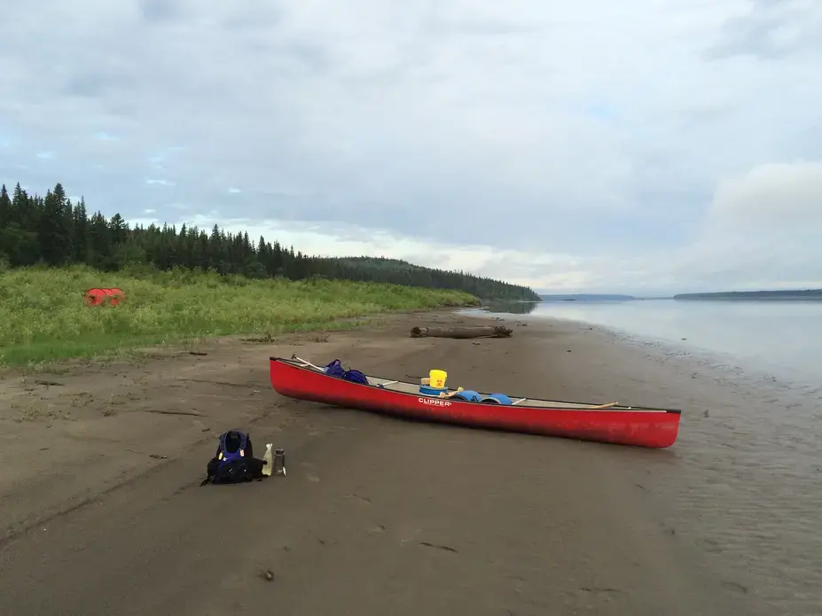 The river bank downstream of Fort Simpson is mostly squishy silt. Image by Brian Castner. Canada, 2016.
