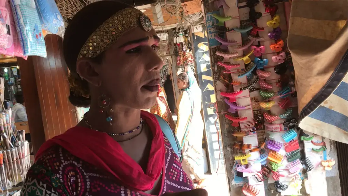 Sonya talks about her childhood outside of Meena Bazaar in Karachi. Image by Rubab Anwar. Pakistan, 2017. 