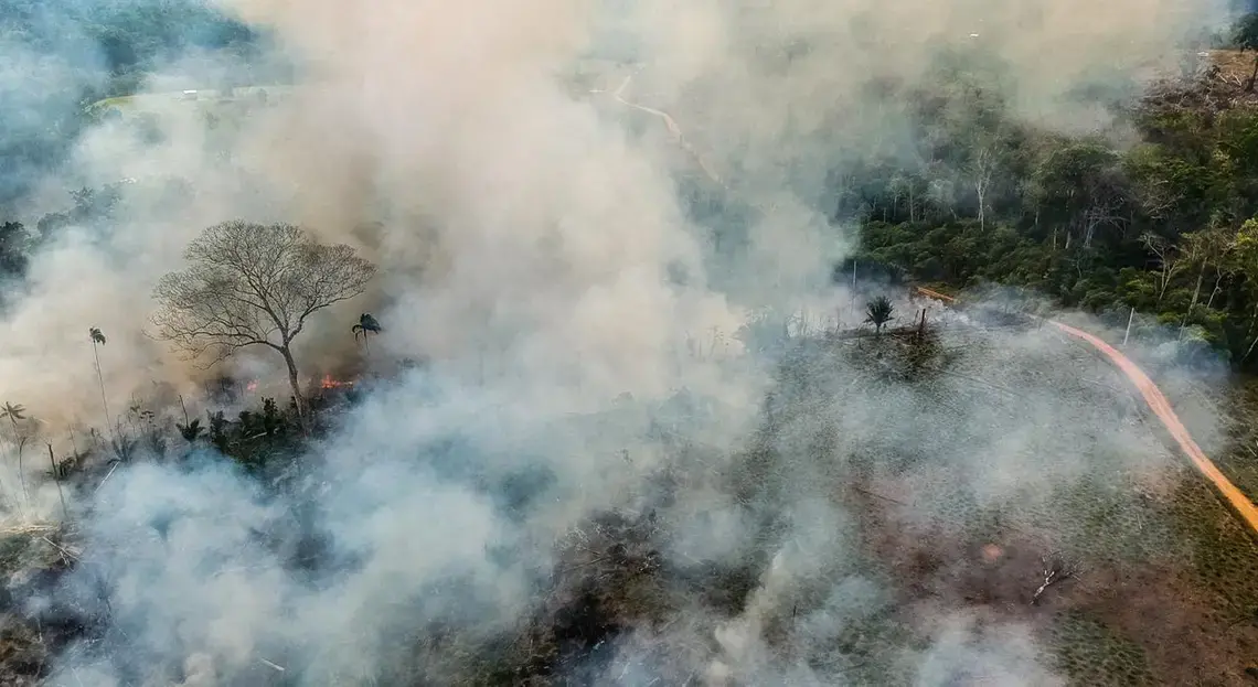 Aerial photo gives the size of the area destroyed by the felling and fire in a federal government Incra settlement project; families say clearing to expand cultivation fields. Image by Jardy Lopes/Notícias da Hora. Brazil, 2019. Aerial photo gives the size of the area destroyed by the felling and fire in a federal government Incra settlement project; families say clearing to expand cultivation fields. Image by Jardy Lopes/Notícias da Hora. Brazil, 2019.