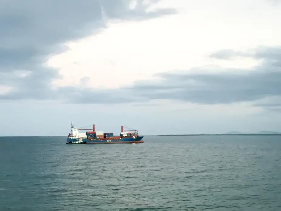 A ship waits to dock off Haiti's Northern coast at Cap-Haïtien.