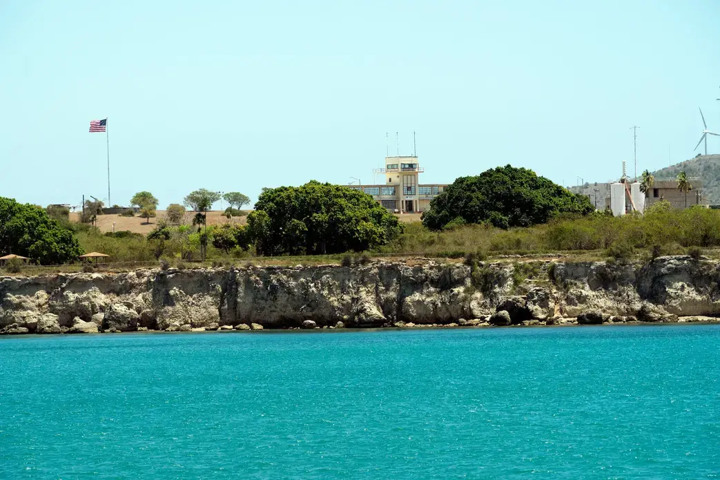 This photograph, reviewed and approved by the U.S. military, shows Guantánamo Bay, Cuba. Image by Doug Mills/The New York Times. United States, undated.