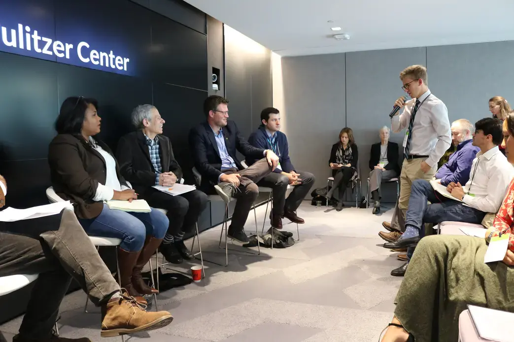 Student fellow Jared Olson asks a question during the "On Pitching" panel. Image by Karena Phan. United States, 2018.