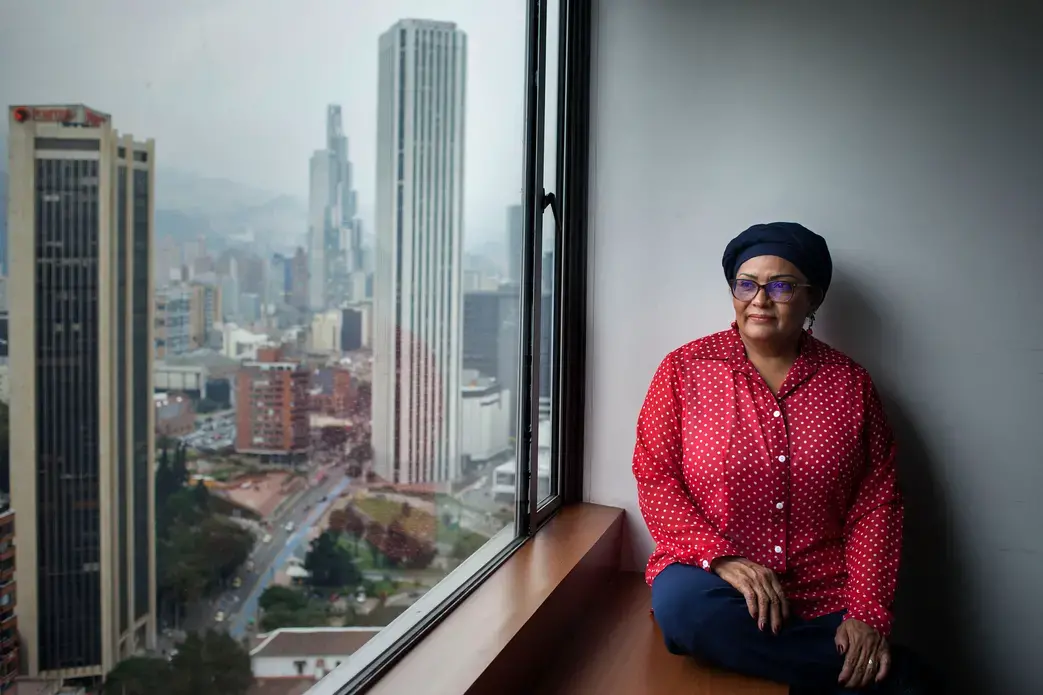 Former FARC-fighter and current Colombian Senator Victoria Sandino poses for a portrait in downtown Bogota, Colombia. The Colombian peace deal signed two years ago has paved the way for ex-rebels like Sandino to take up seats in Congress. Image by Fabio Cuttica. Colombia, 2018.
