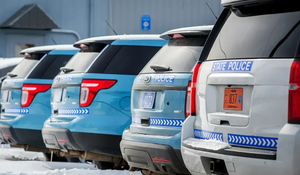 Maine State Police vehicles are pictured at the Troop E barracks. Image by Linda Coan O'Kresik / BDN. United States.