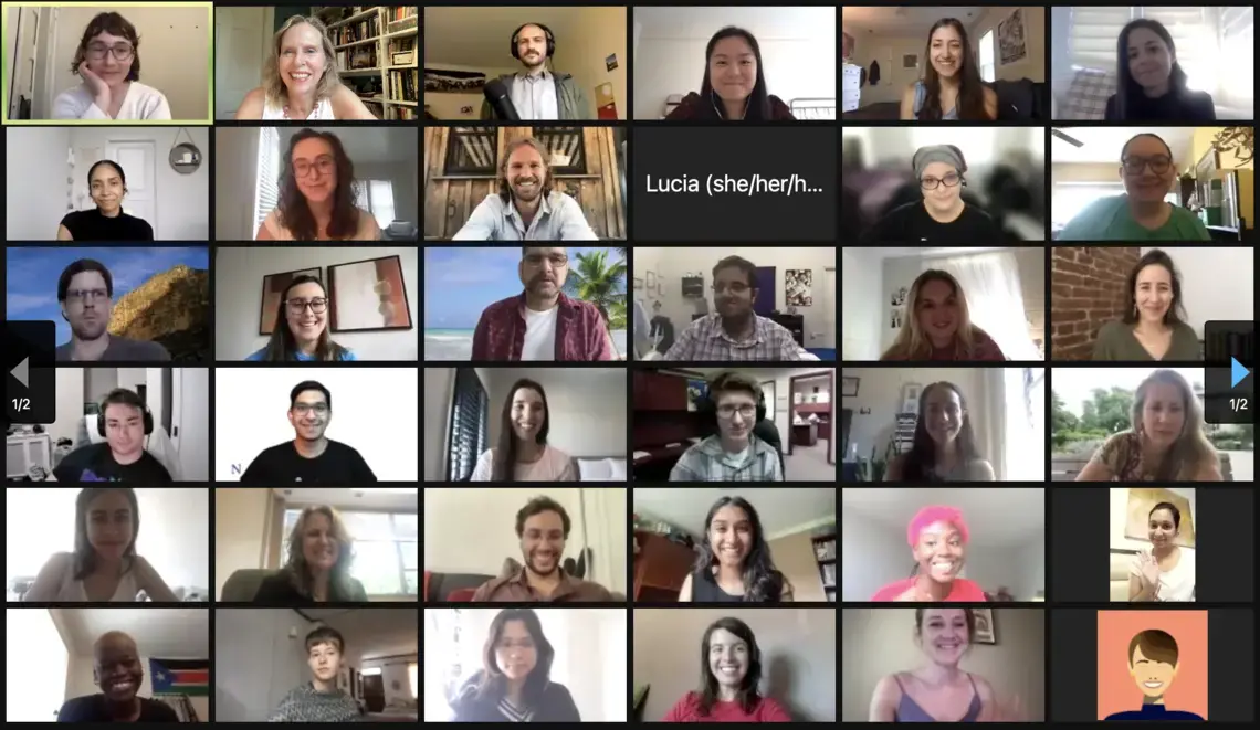 Screenshot of Reporting Fellow thumbnails on Zoom meeting.