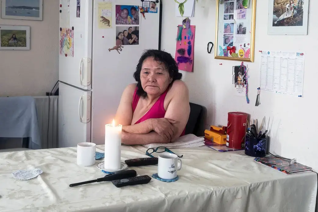 The foundations of Dorthe Petersen's house have been damaged by ground movement, but she says the government doesn't offer financial support or help. Greenland, 2019. Image by Anna Filipova.
