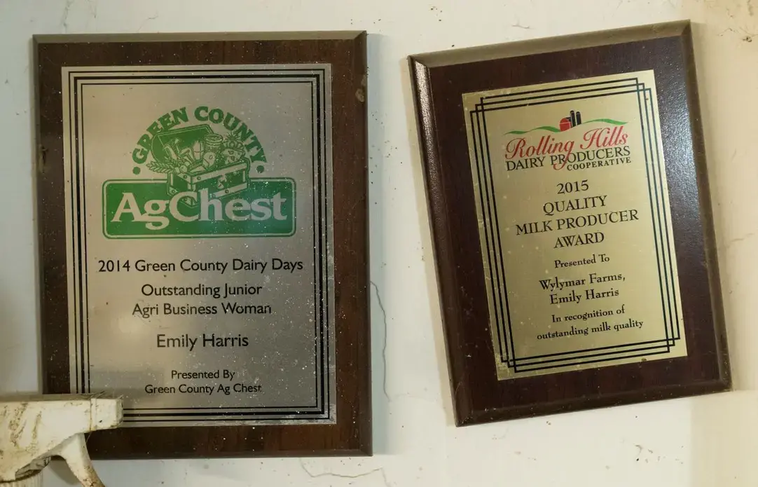 Farming awards received by Emily Harris hang in the barn. Image by Mark Hoffman. United States, 2019.