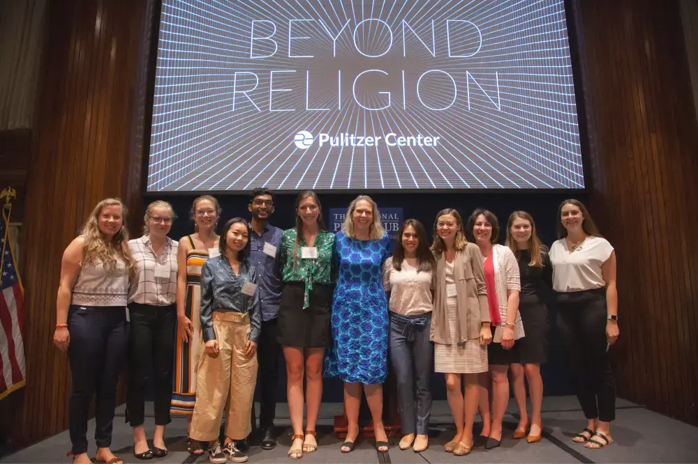 From left to right: Yale School of Forestry and Environmental Studies Student Fellow Emma Johnson, Beyond Religion Student Fellow Lily Moore-Eissenberg (Yale University), Beyond Religion Student Fellow Catherine Cartier (Davidson College), Columbia University School of Journalism Student Fellow Yuhong Pang,&nbsp;Beyond Religion Student Fellow Nikhil Mandalaparthy (University of Chicago), Wake Forest University Student Fellow alum Kiley Price, Contributing Editor Kem Sawyer, American University Student Fellow alum Julia Boccagno, University of Chicago Student Fellow alum Sydney Combs, University and Community Outreach Director Ann Peters, Outreach Coordinator Holly Piepenburg, College of William & Mary Student Fellow alum Julia Canney. Missing:&nbsp;American University Student Fellow alum Camila DeChalus, Johns Hopkins Bloomberg School of Public Health Student Fellow Isabella Gomes, Boston University School of Public Health Student Fellow Pallavi Puri. Image by Jin Ding. United States, 2019. 