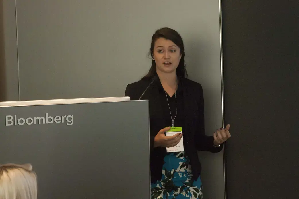 Kelsey Emery from Texas Christian University discusses rhinoceros poaching in South Africa. Image by Jin Ding. Washington, DC, 2017.
