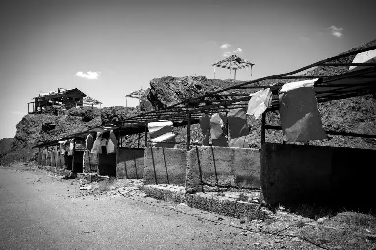 This deserted stretch of buildings at Rahmanlou Port used to be one of the beautiful resorts around the lake. Image by Ako Salemi. Iran, 2016.