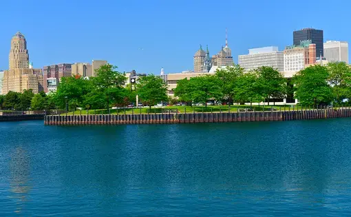 Erie Marina Basin and Buffalo skyline, Buffalo, NY. Image by Richard Cavalleri / Shutterstock. United States, undated.