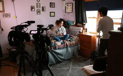 Behind the scenes while filming "Victoria's Foil." Image courtesy of Brett Forrest and Brian Ryu. United States, 2020.