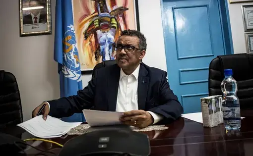 Tedros Adhanom Ghebreyesus, director of the World Health Organization, in Kinshasa on 14 June. Image by John Wessels for Nature. Congo, 2019. 