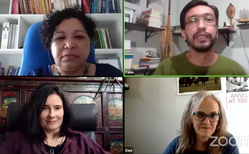 Kátia Brasil, Fábio Pontes, Eliane Brum e Daniela Chiaretti no webinar Zoom