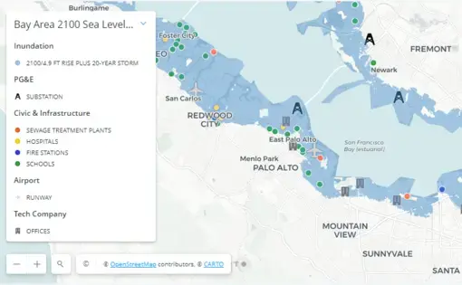 Map of projected Bay Area sea level rise in 2100