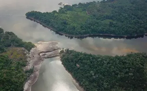 Aerial view of the Matavén reservation with river and forests