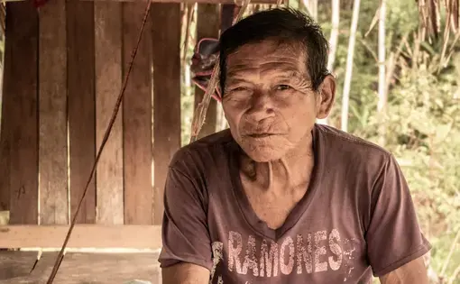 Indigenous Peruvian man wearing Ramones t-shirt