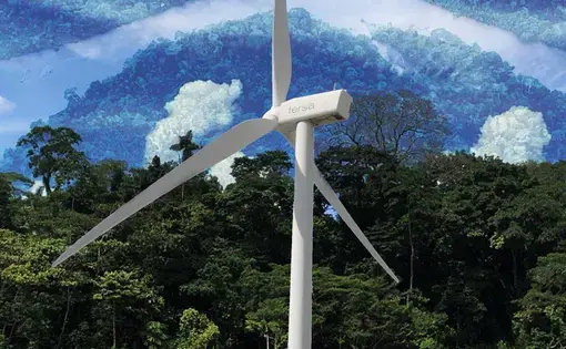 graphic illustration of a wind turbine in a forest