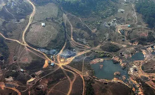 An aerial view of landscape and a river stream.