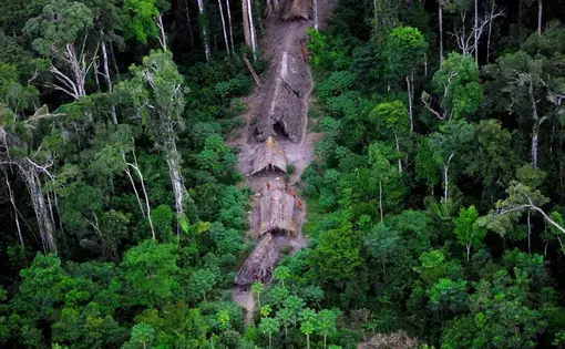 An aerial shot of an isolated indengous land.