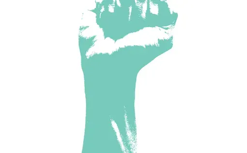 teal halftone illustration of a raised fist
