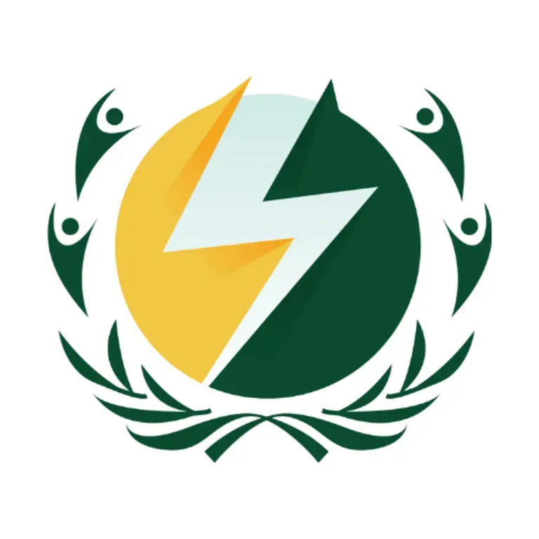 BMPV Logo - yellow and green circle with a lightning bolt down the center, surrounded by green trim