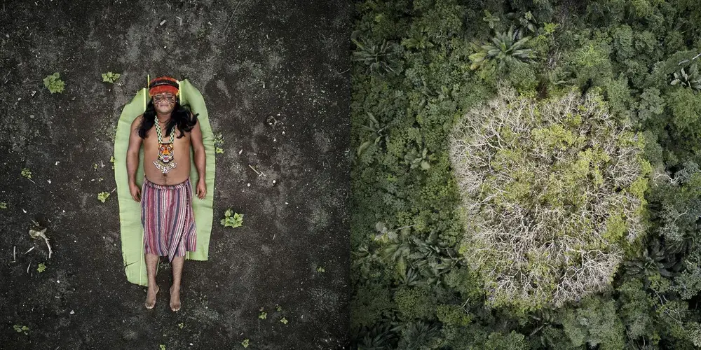José juxtaposed with the Achuar rainforest in Ecuador.&nbsp;Image by Pablo Albarenga. Ecuador, 2019.
