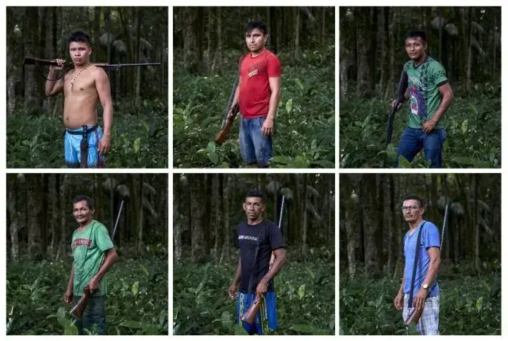 Members of the vigilante group that protects indigenous Maró territory. Brazil, 2019. Image by Pablo Albarenga.<br />
