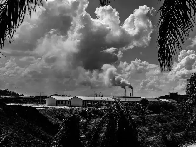 The palm-oil mills in Kandis emit smoke 24 hours a day. Image by Xyza Cruz Bacani. Indonesia, 2018.