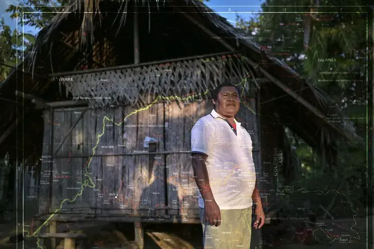 Rubén Darío Ardila Montalvo is the captain of the Timbó community. He has reported that his territory is in danger due to a mining permit granted for 30 years for the exploitation of coltan or 'black lands'. Image by Luis Ángel. Colombia, 2019.