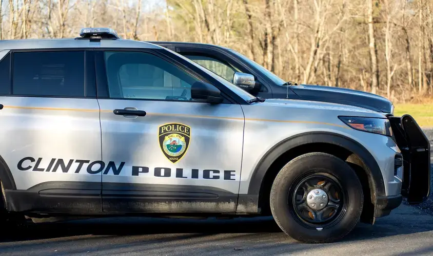 Police vehicles in the town of Clinton.&nbsp;Image by&nbsp;Linda Coan O'Kresik / BDN. United States, undated.