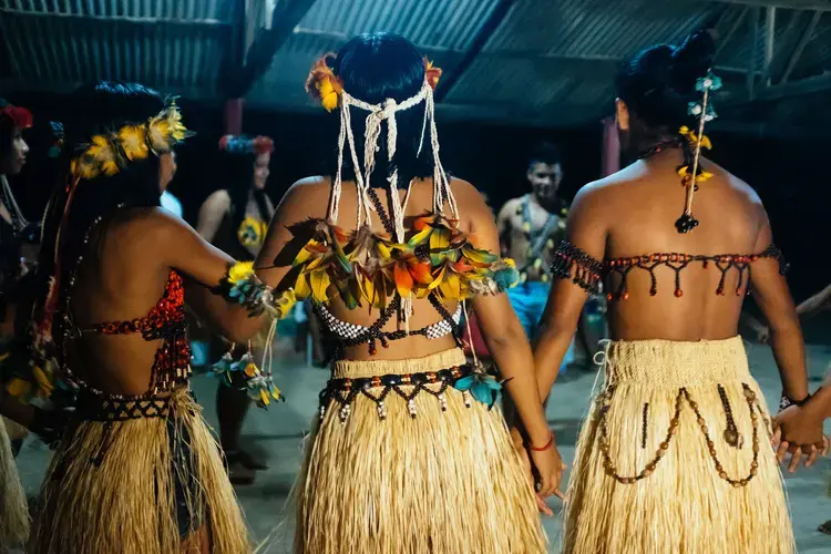 Members of the Munduruku village gather to bless the Brazil nut harvest. Image by Sam Eaton. Brazil, 2018. 