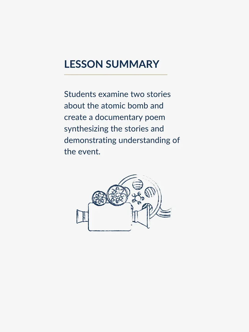 illustration of film camera beneath text summary of lesson