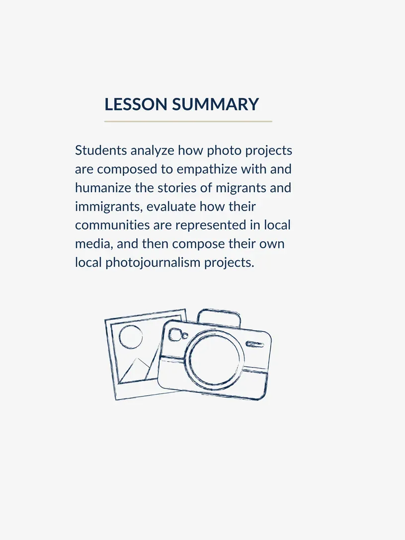 illustration of a camera and photo beneath text summary of lesson
